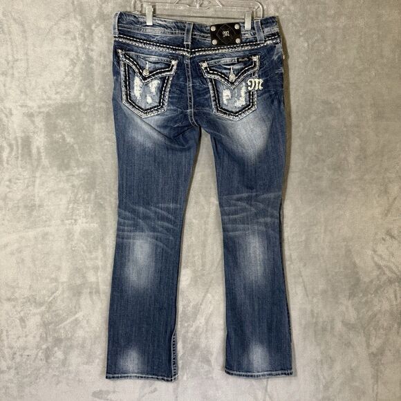 Miss Me Jeans Size 30 Easy Boot Embellished  Pocket Rhinestones 30x32 Distressed - Picture 3 of 10